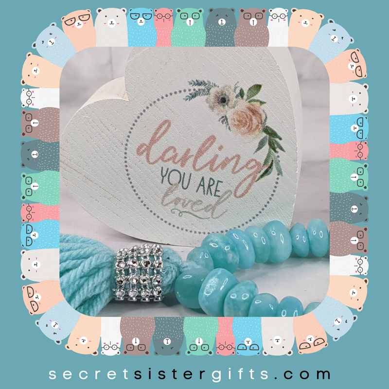 Aqua Tassel Bracelet with Loved Heart Decor