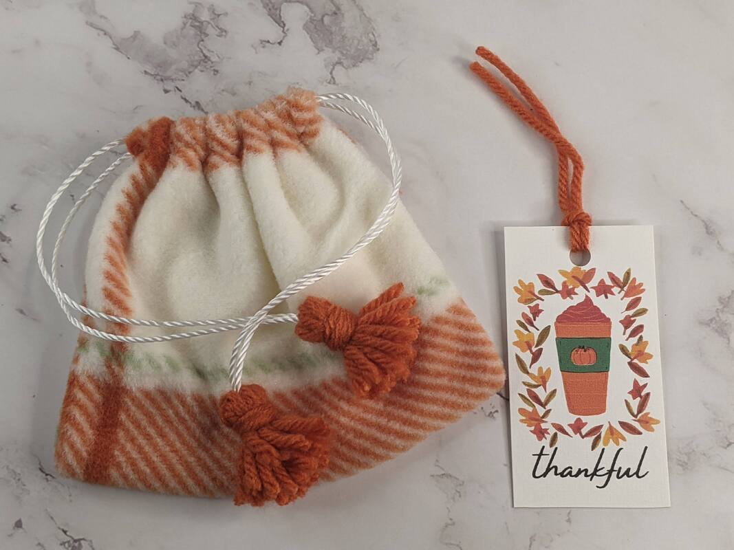 Drawstring Fleece Bag with Thankful Tag