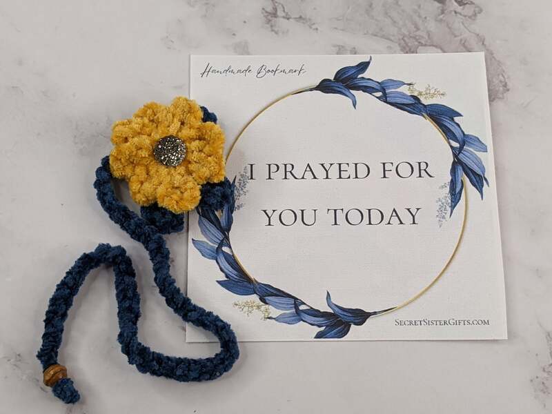 Navy Gold Crochet Flower Bookmark