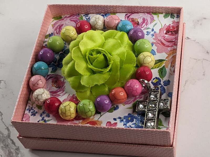 Multi-Color Turquoise Stone Bracelet with Cross