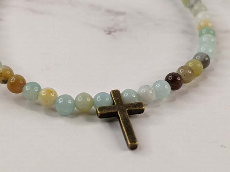 Amazonite Stone Cross Bracelet
