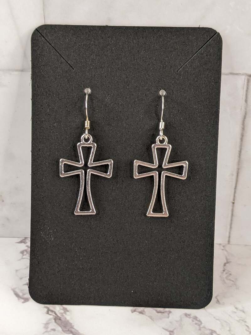 Silver Cross Outline Earrings