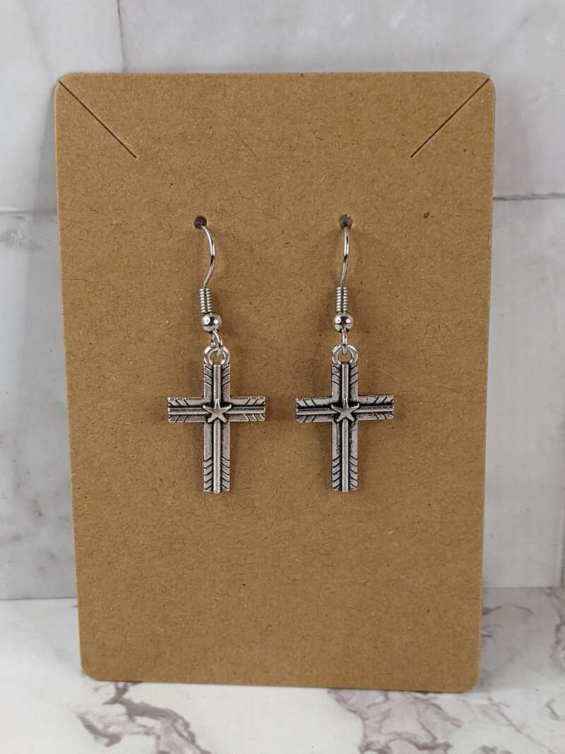 Silver Wrapped Cross Earrings