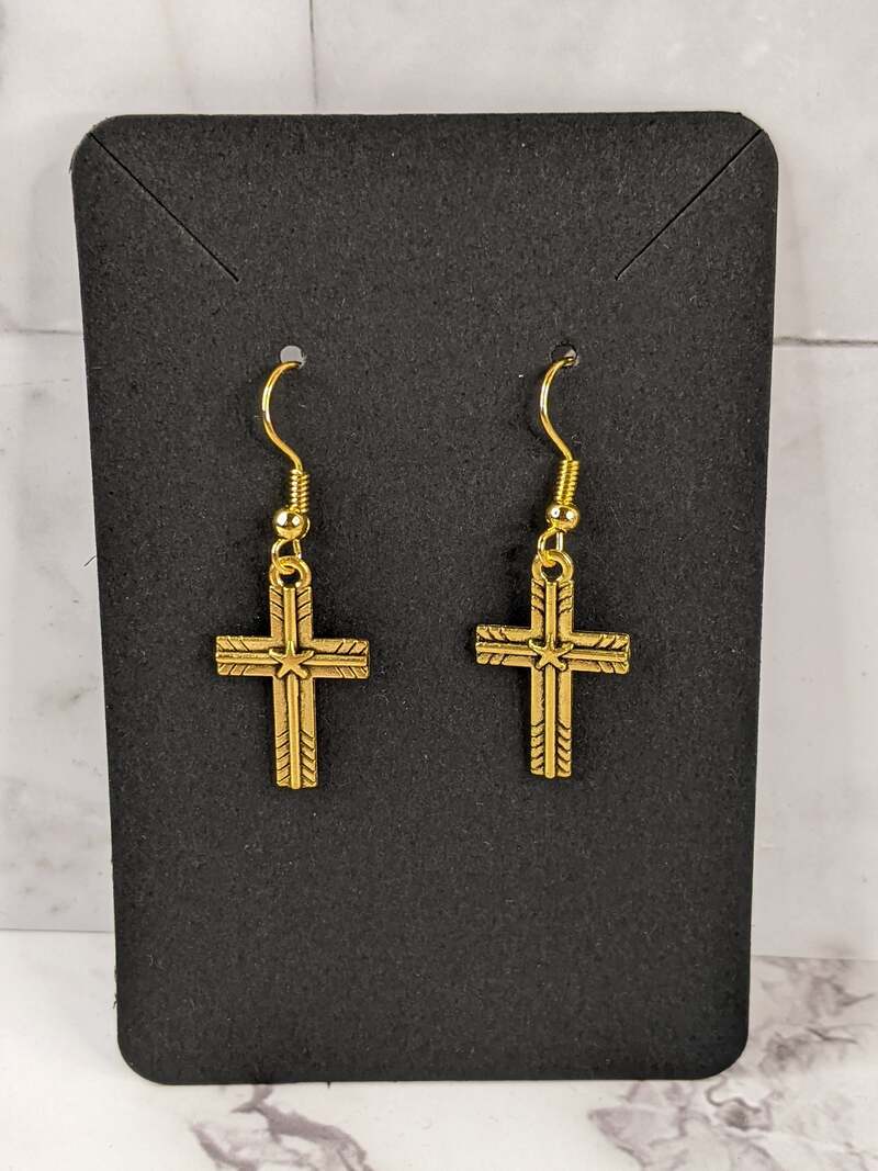 Gold Wrapped Cross Earrings