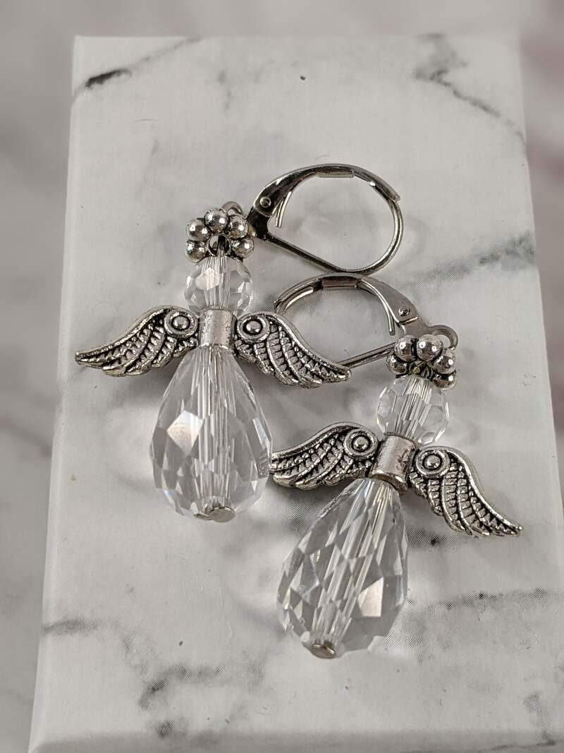 Glass Angel Silver Earrings