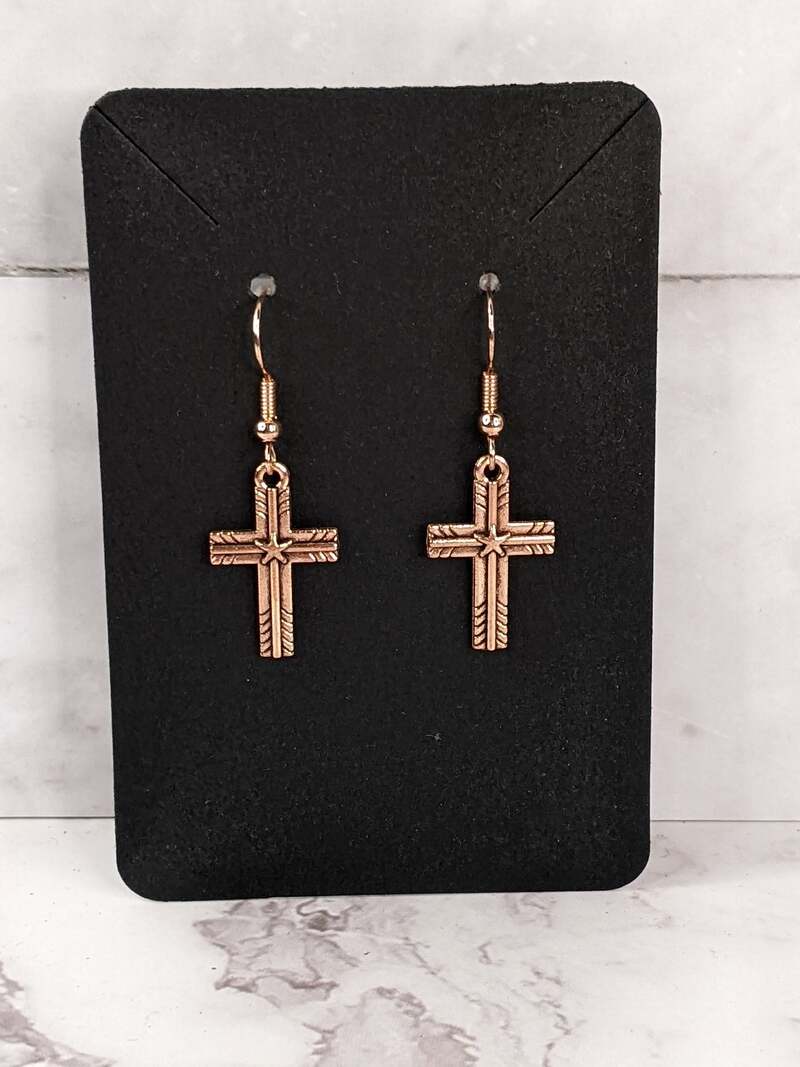 Copper Wrapped Cross Earrings