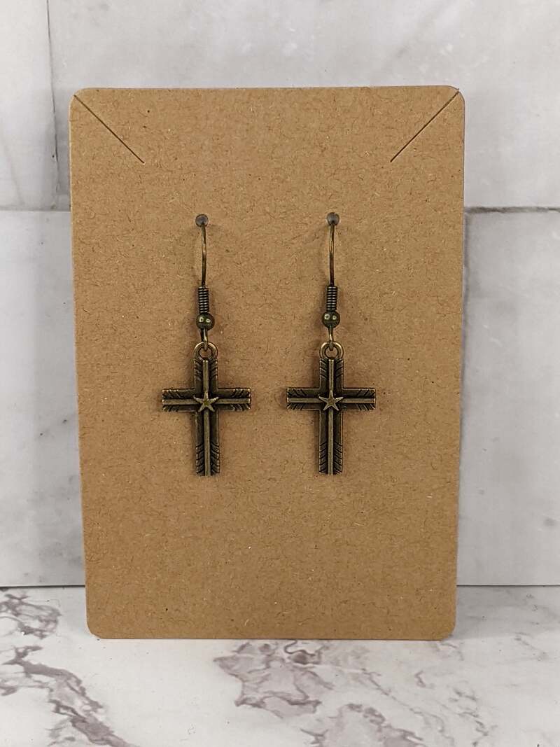 Antique Gold Wrapped Cross Earrings