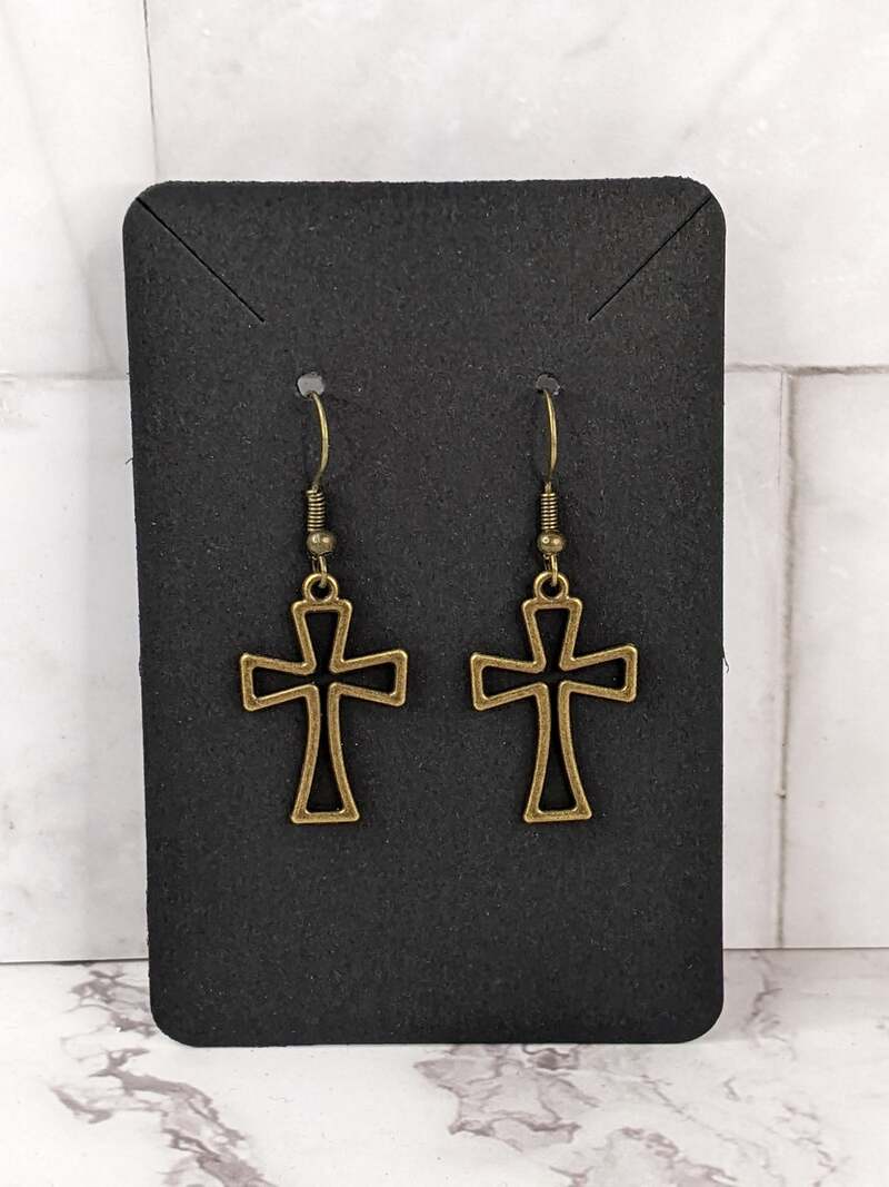 Antique Gold Cross Outline Earrings