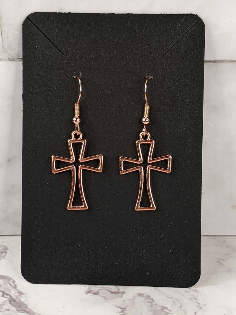 Copper Cross Outline Earrings