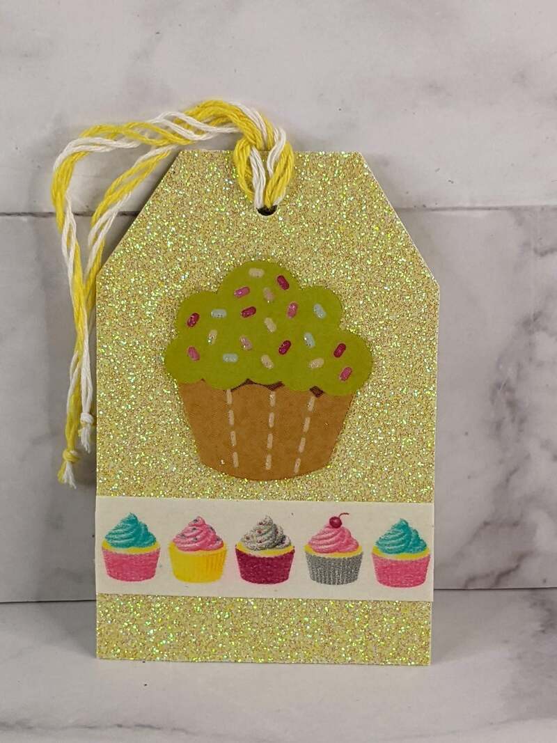 Yellow Glitter Cupcake Gift Tag