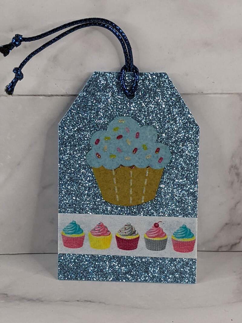 Blue Glitter Cupcake Gift Tag