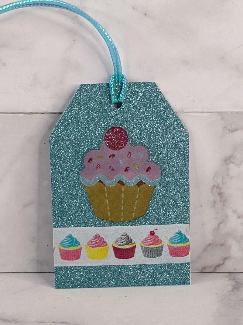 Aqua Sparkle Cupcake Gift Tag