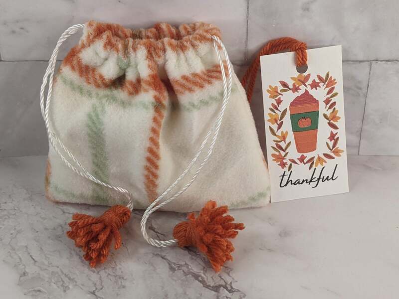 Drawstring Fall Fleece Bag with Thankful Tag