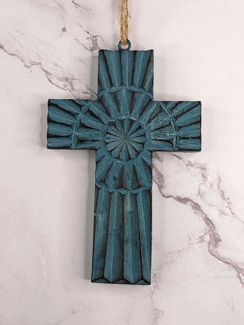 Teal Carved Cross
