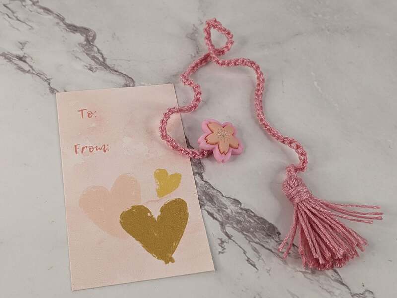 Pink Flower Crocheted Bookmark with Tag