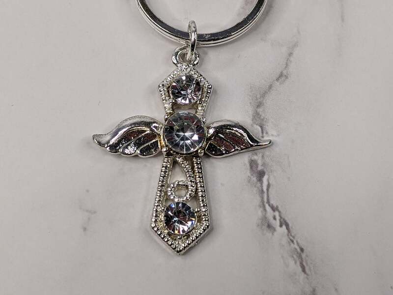 Jeweled Angel Wings Cross Keyring