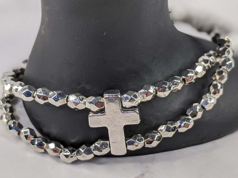 Silver Twist Cross Bracelet