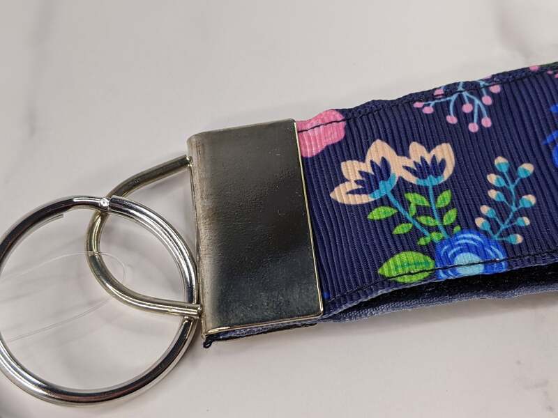 Navy Floral Wristlet Key Ring