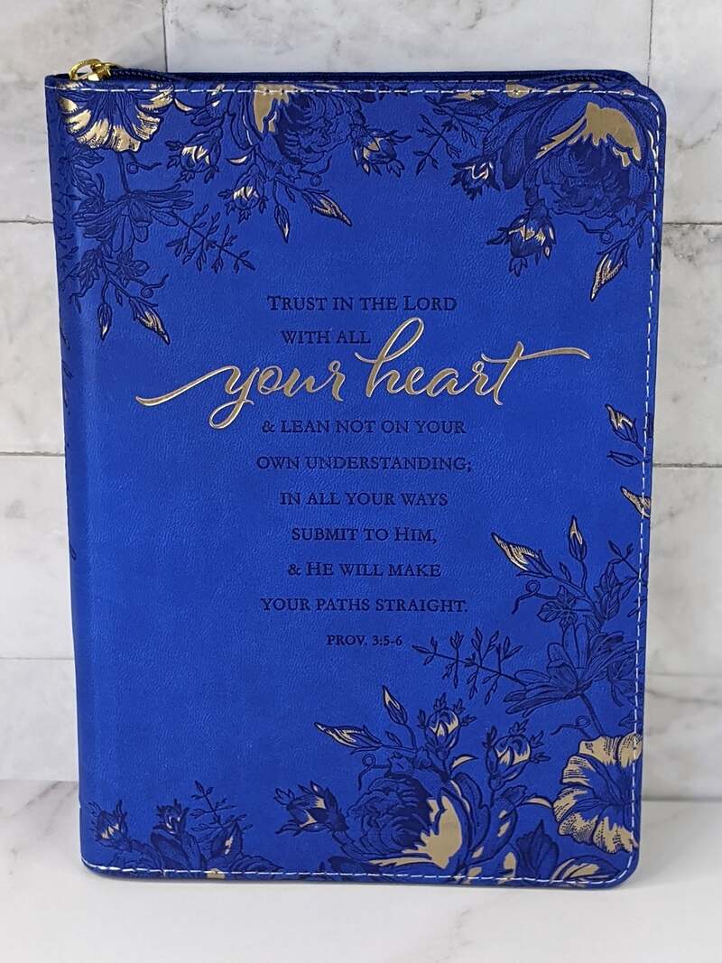 Trust in the Lord Blue and Gold Zipper Journal