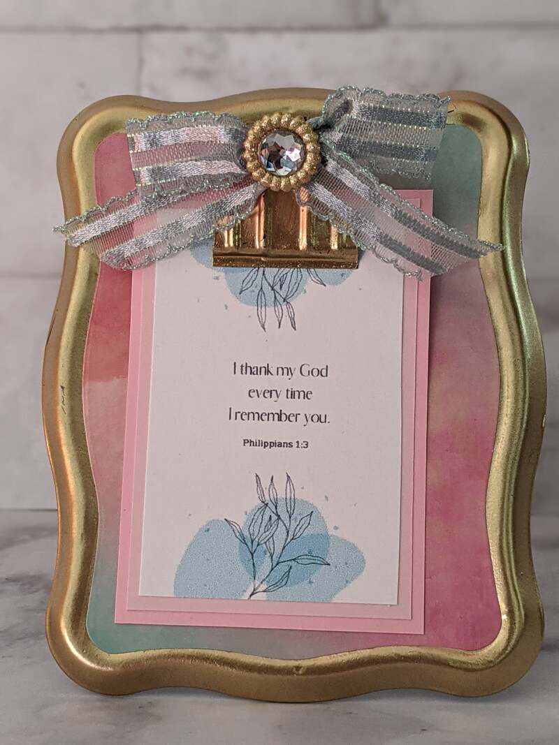 "I Thank My God" Pink Blue Gold Clipboard Easel