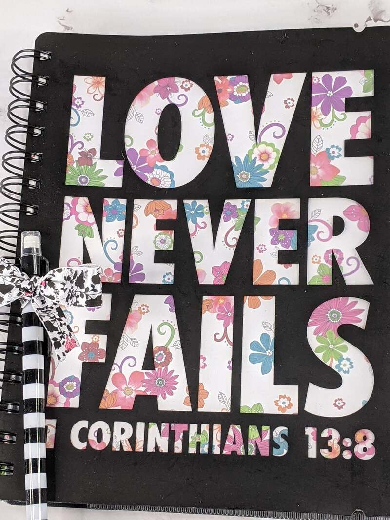 Love Never Fails Spiral Notebook with Pencil