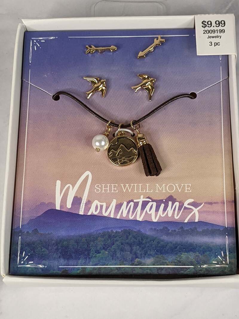 She Will Move Mountains Necklace with Earrings