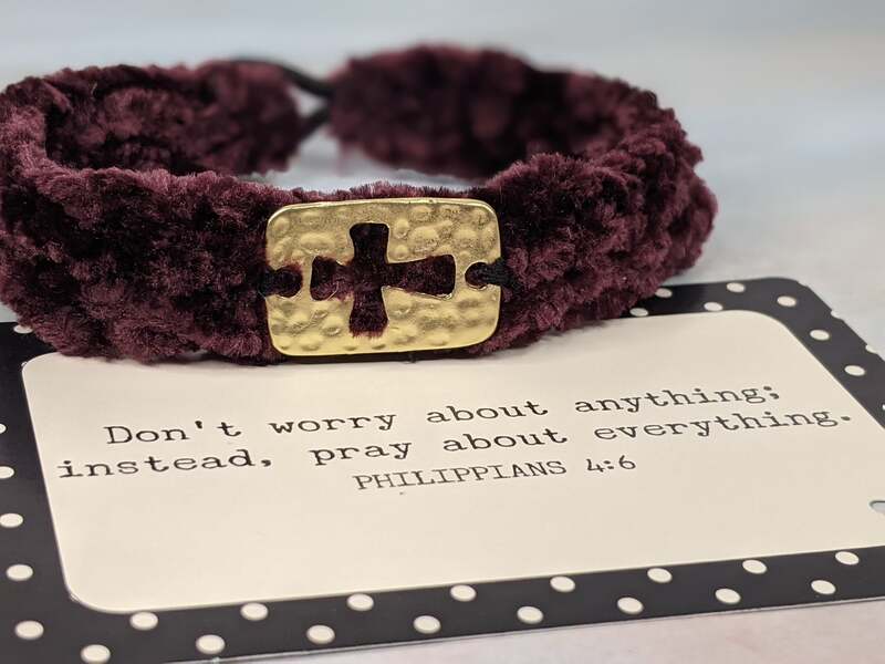 Velvet Cross Bracelet with Pray About Everything Card