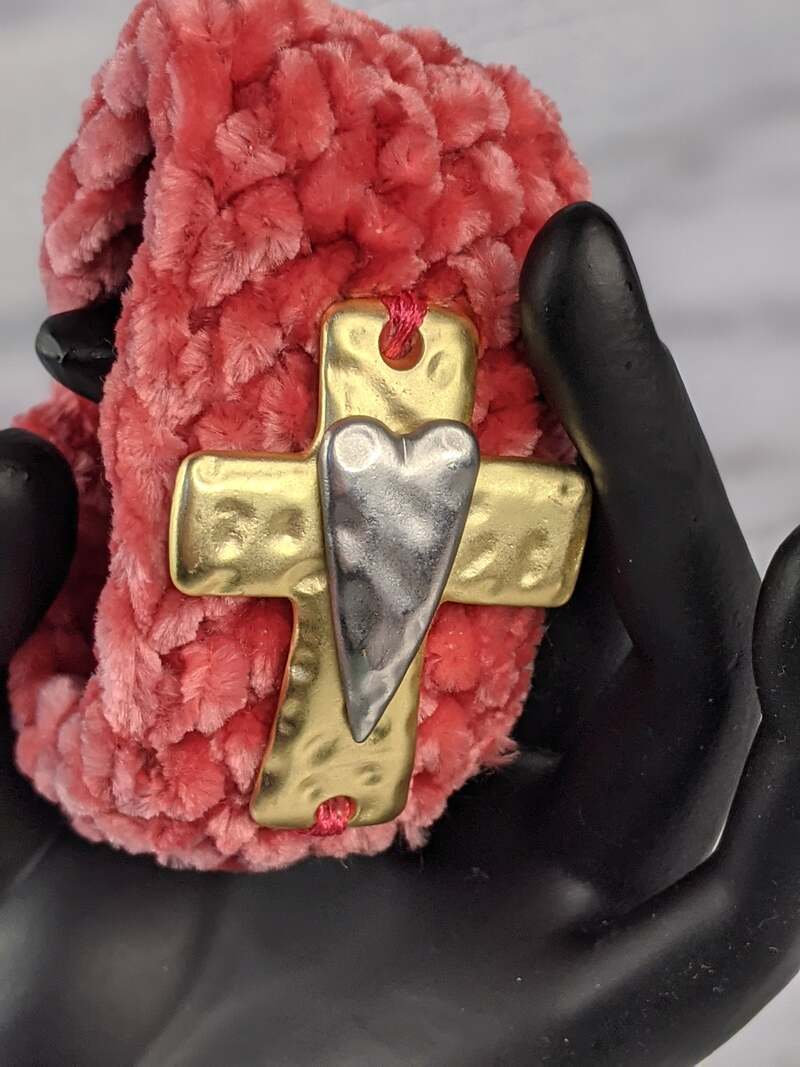 Pink Crochet Cross Heart Bracelet