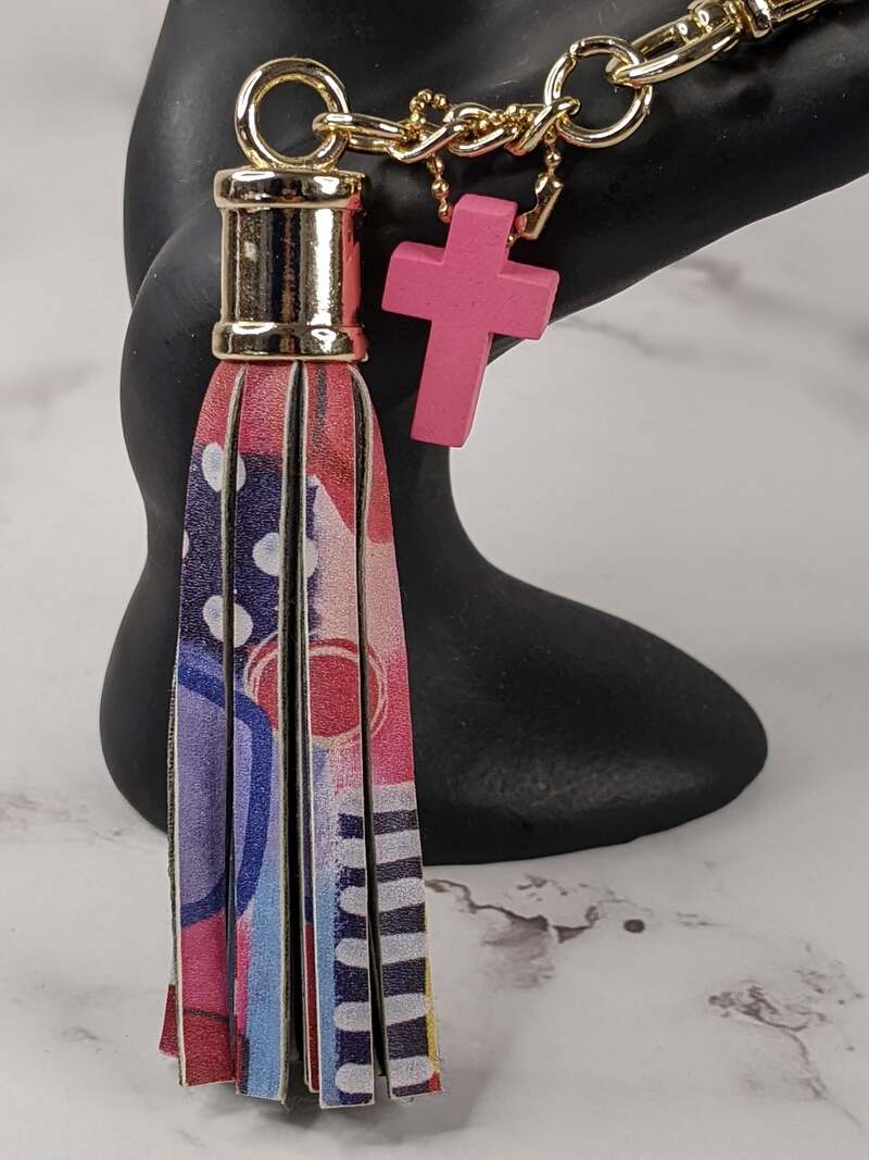 Pink Cross Tassel Keyring