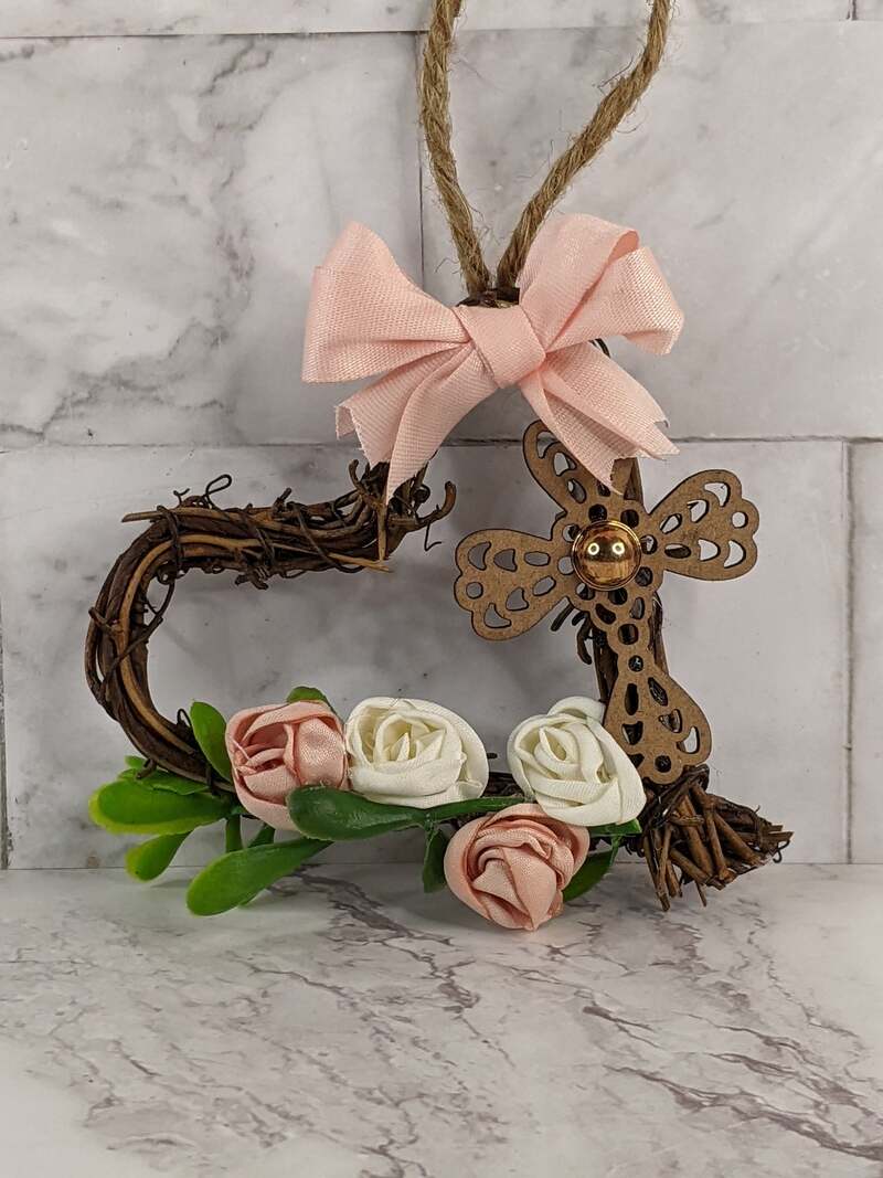 Heart Wreath with Cross and Flowers