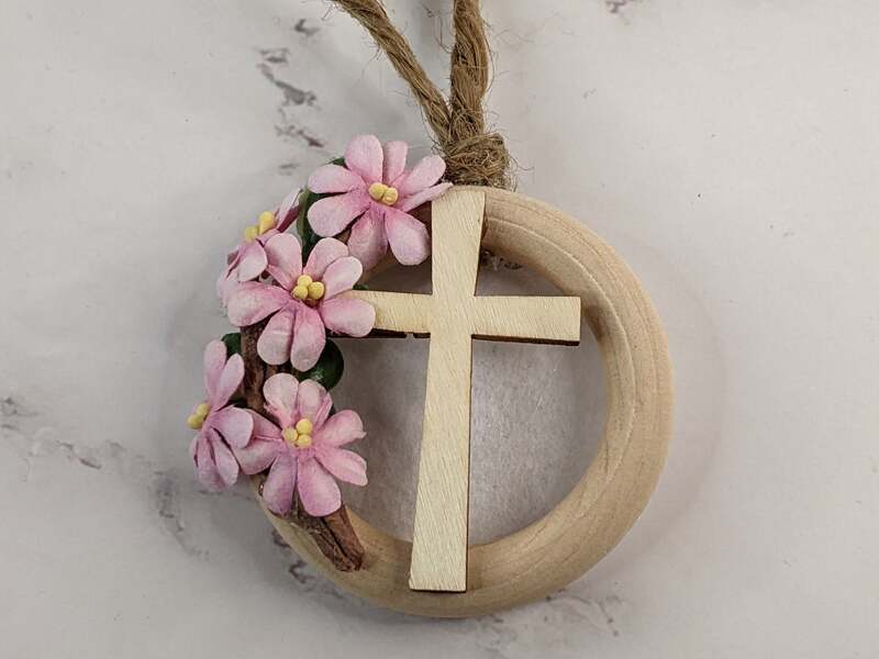 Wooden Cross Floral Ornament