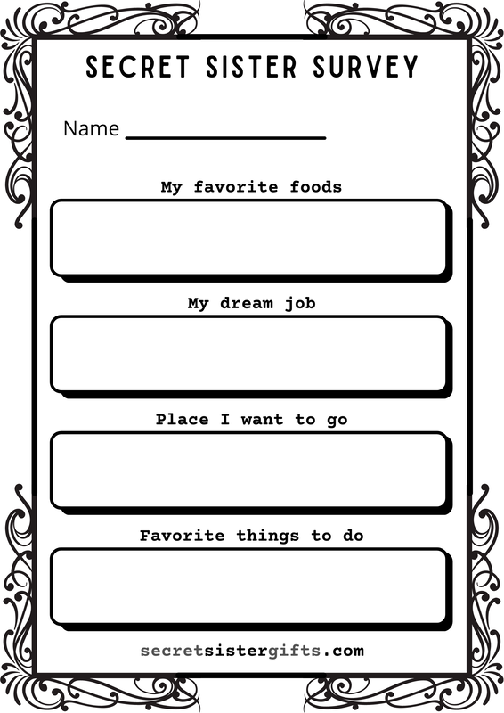 Simple Short Secret Sister Survey to Print