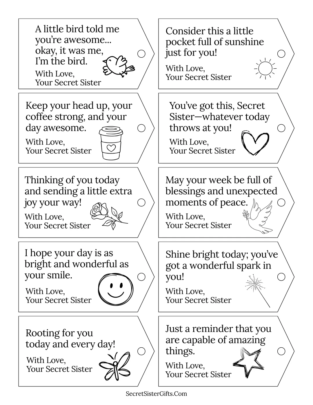 Free Printable Gift Tags for Your Secret Sister or Secret Pal.