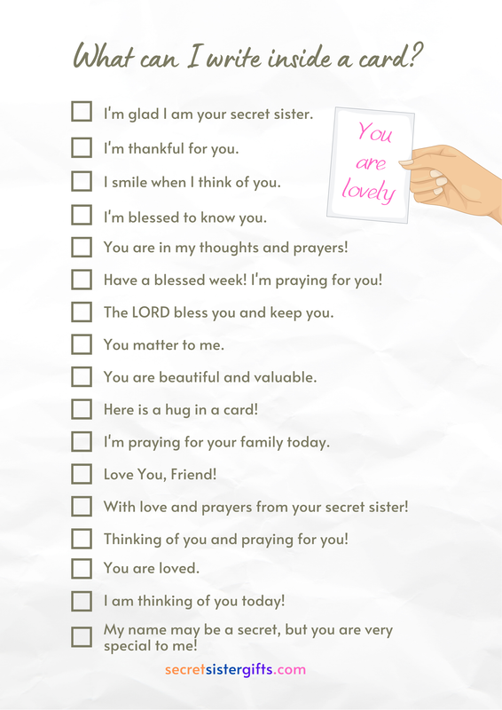 Secret Sister Card Messages Checklist